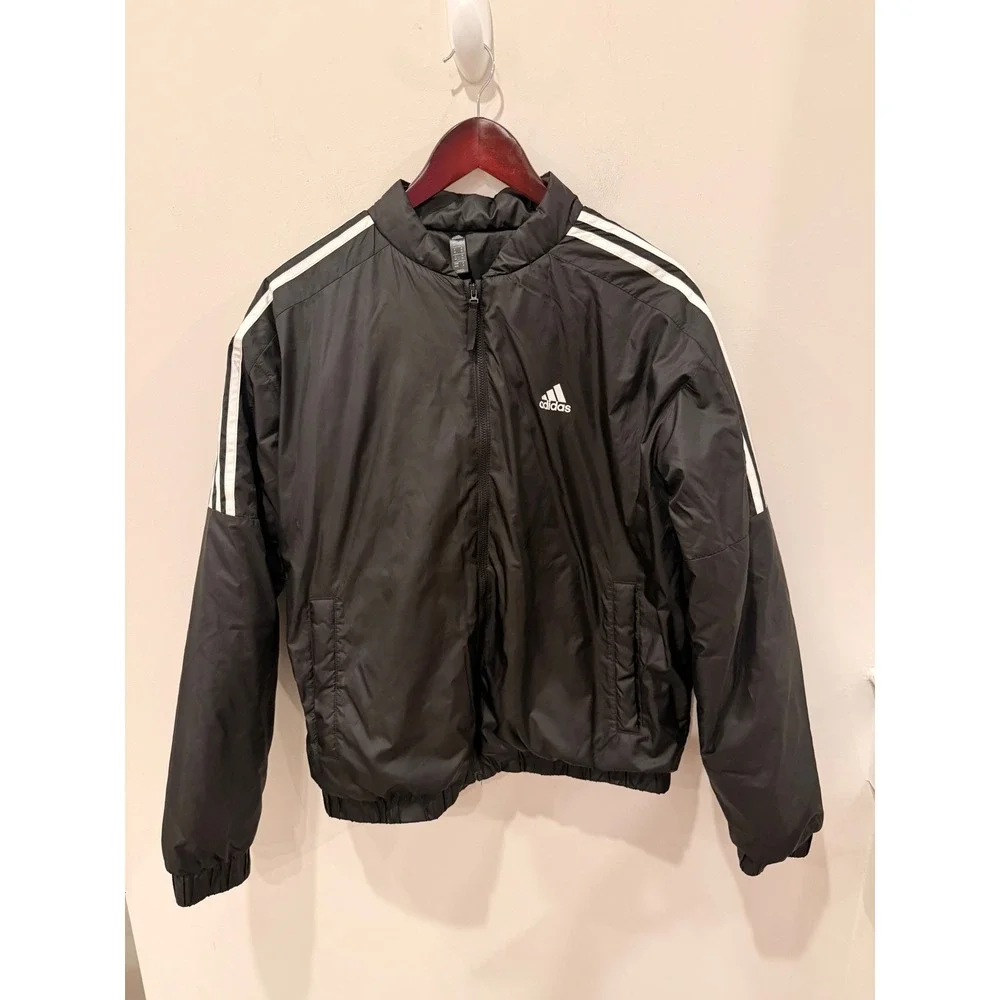 Adidas Essentials Insulated Bomber Jacket Black GH4577 Mens Medium 3-Stripe